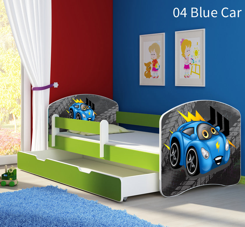 Dječji krevet ACMA s motivom, bočna zelena + ladica 160x80 cm 04 Blue Car