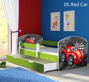 Dječji krevet ACMA s motivom, bočna zelena + ladica 180x80 cm 05 Red Car
