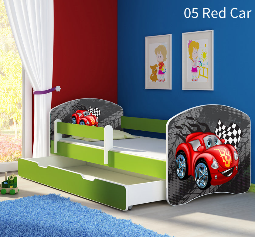 Dječji krevet ACMA s motivom, bočna zelena + ladica 180x80 cm 05 Red Car