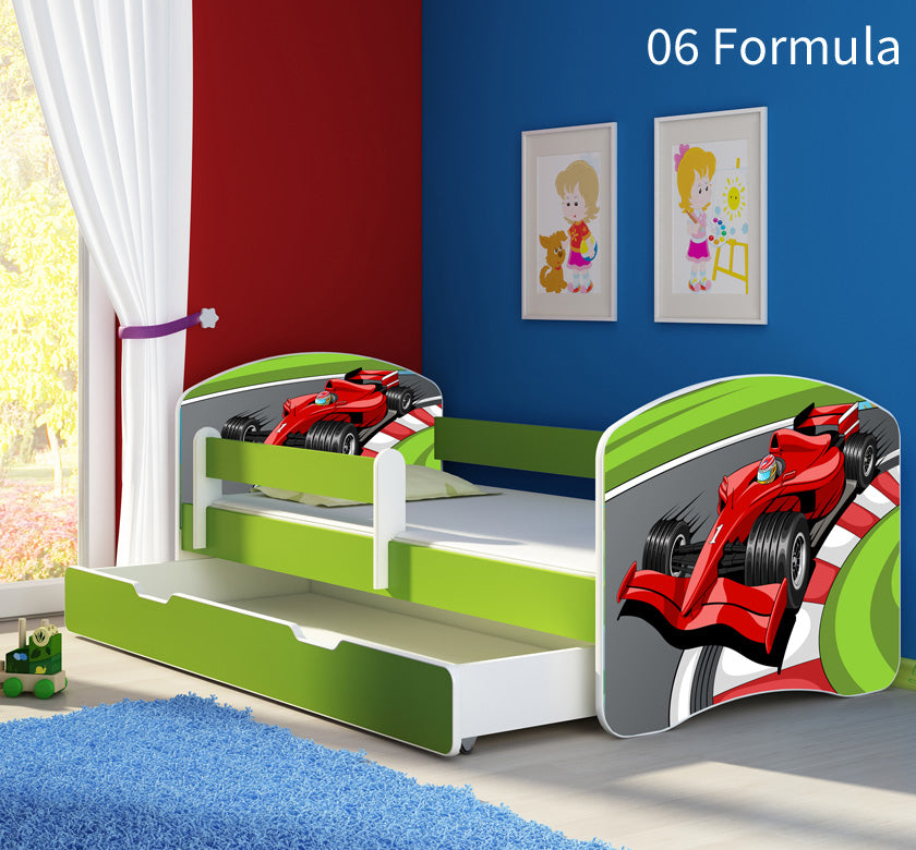 Dječji krevet ACMA s motivom, bočna zelena + ladica 160x80 cm 06 Formula 1