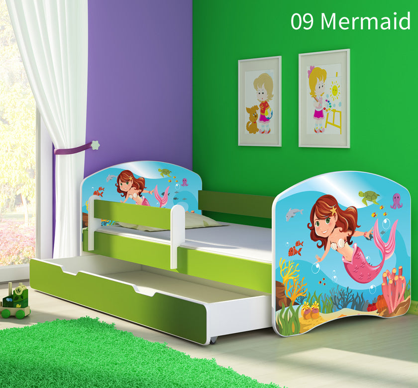Dječji krevet ACMA s motivom, bočna zelena + ladica 180x80 cm 09 Mermaid