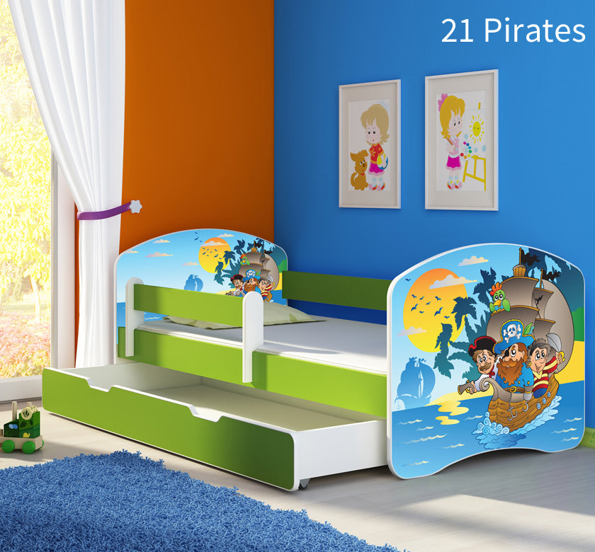 Dječji krevet ACMA s motivom, bočna zelena + ladica 160x80 cm 21 Pirates