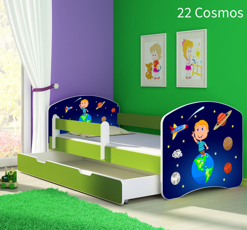 Dječji krevet ACMA s motivom, bočna zelena + ladica 160x80 cm 22 Cosmos