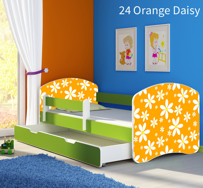Dječji krevet ACMA s motivom, bočna zelena + ladica 180x80 cm 24 Orange Daisy