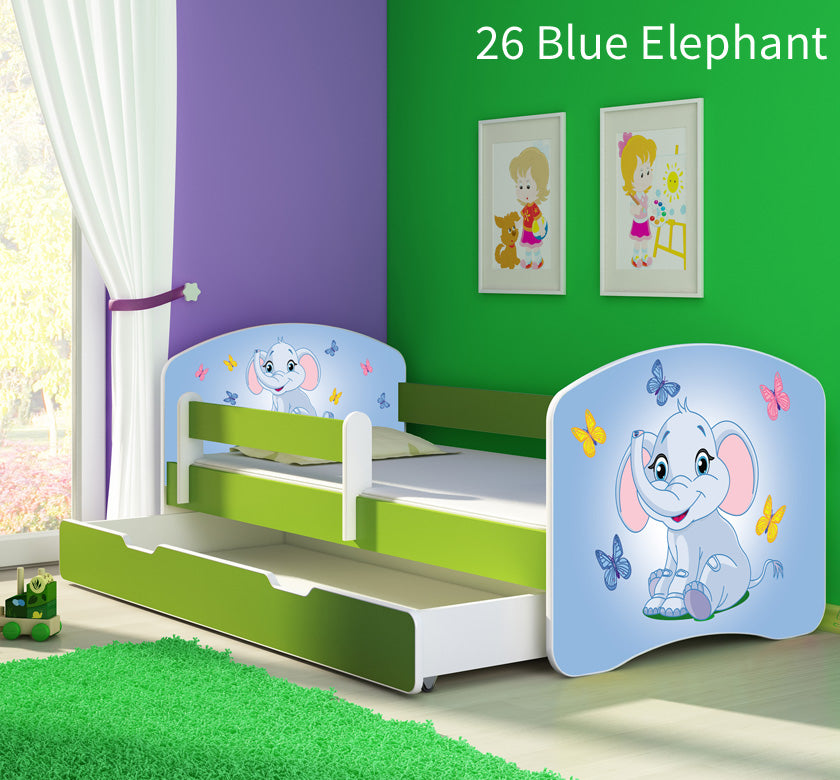 Dječji krevet ACMA s motivom, bočna zelena + ladica 180x80 cm 26 Blue Elephant