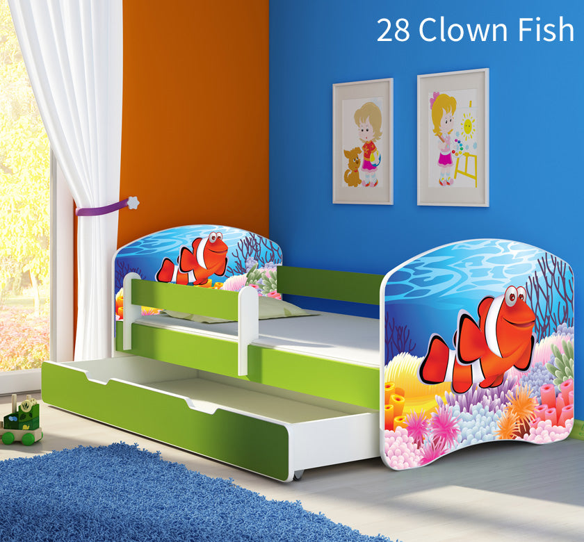 Dječji krevet ACMA s motivom, bočna zelena + ladica 180x80 cm 28 Clown Fish