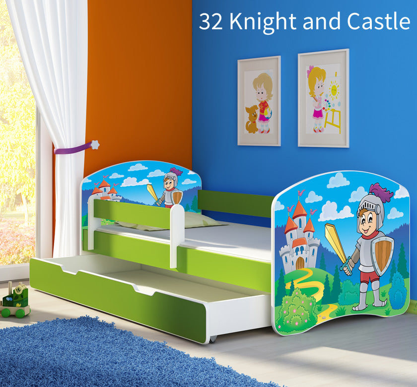 Dječji krevet ACMA s motivom, bočna zelena + ladica 180x80 cm 32 Knight