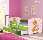 Dječji krevet ACMA s motivom, bočna zelena + ladica 160x80 cm 33 Cats