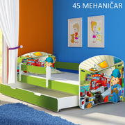Dječji krevet ACMA s motivom, bočna zelena + ladica 140x70 cm 45 Mehaničar