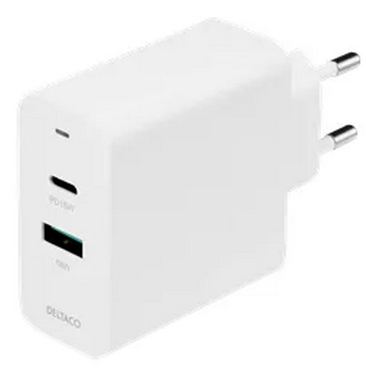 DELTACO Kućni Punjač USB 1X USB-C PD 18W,1X USB-A 18W,36W BIJELI