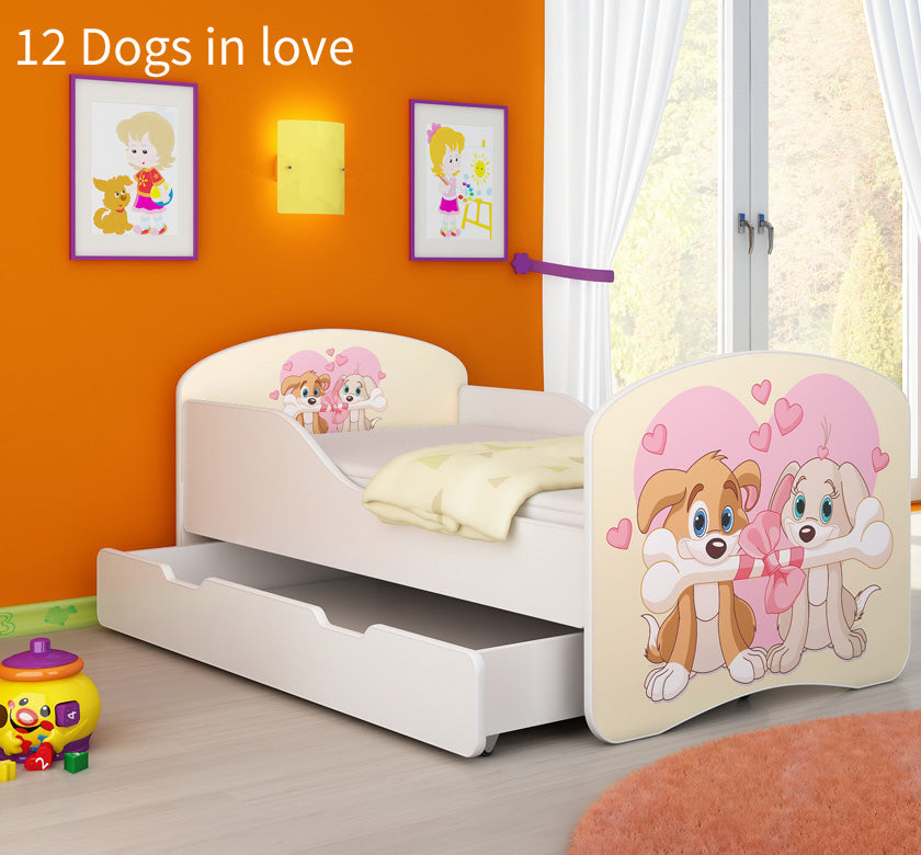Dječji krevet ACMA s motivom + ladica 140x70 cm 12 Dogs in Love