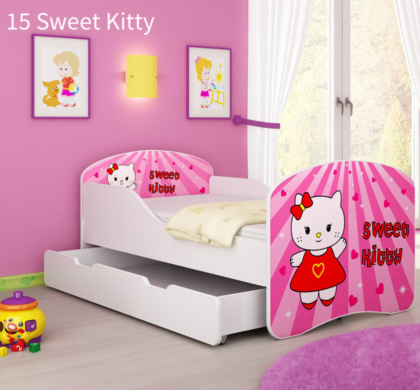 Dječji krevet ACMA s motivom + ladica 140x70 cm 15 Sweet Kitty
