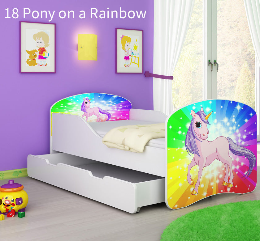 Dječji krevet ACMA s motivom + ladica 140x70 cm 18 Pony on a rainbow