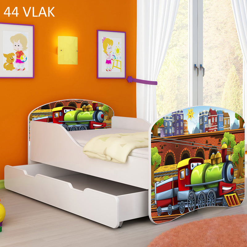 Dječji krevet ACMA s motivom + ladica 160x80 cm 44 Vlak