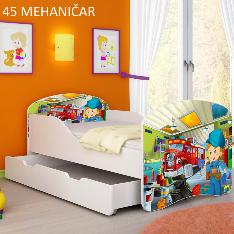 Dječji krevet ACMA s motivom + ladica 140x70 cm 45 Mehaničar