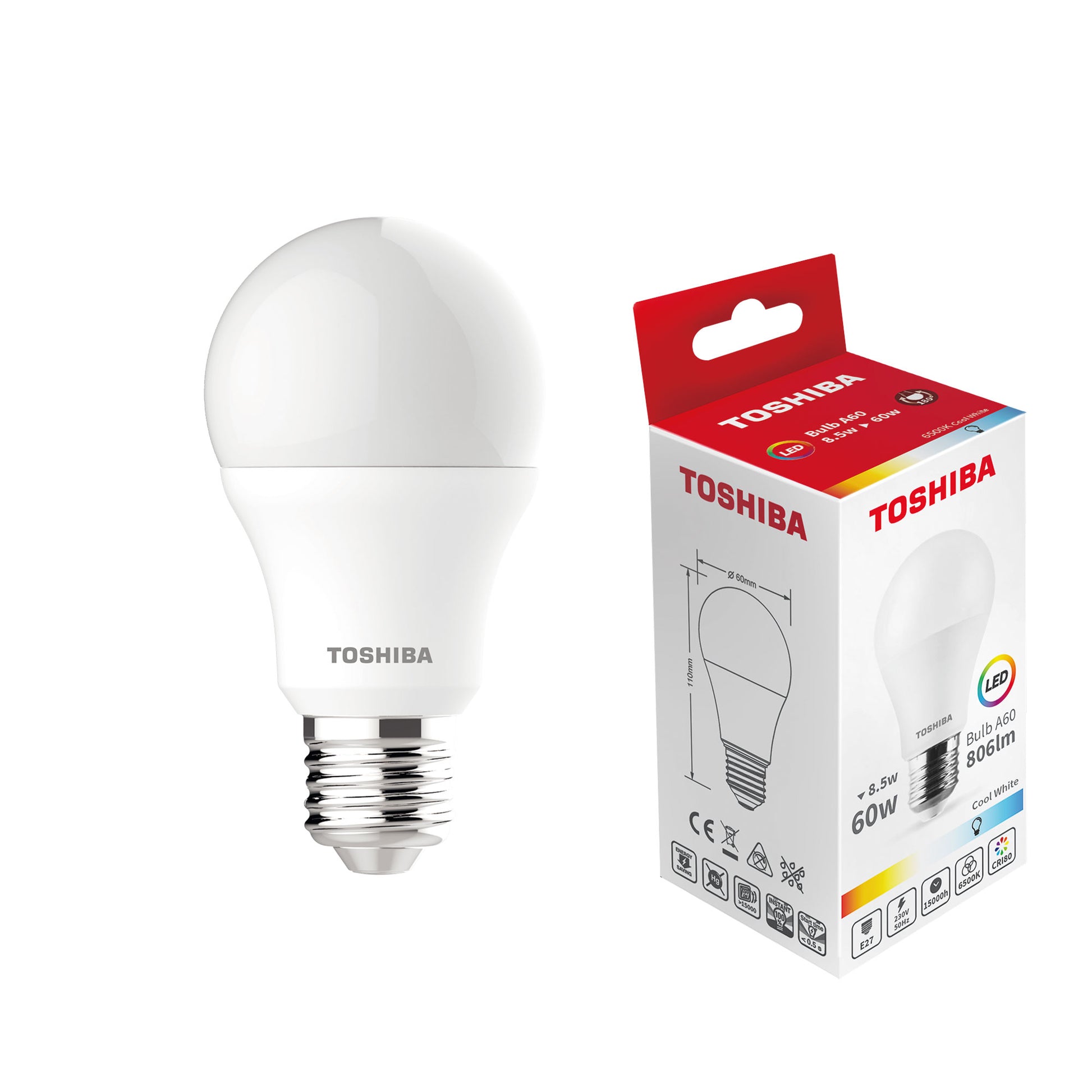 LED E-27  8.5W A60 6500K TOSHIBA