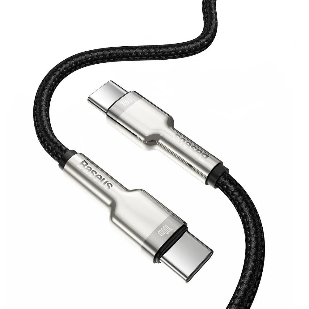 BASEUS kabel Type-C na Type-C PD100W Power Delivery Cafule kovinski kabel 1 meter črn