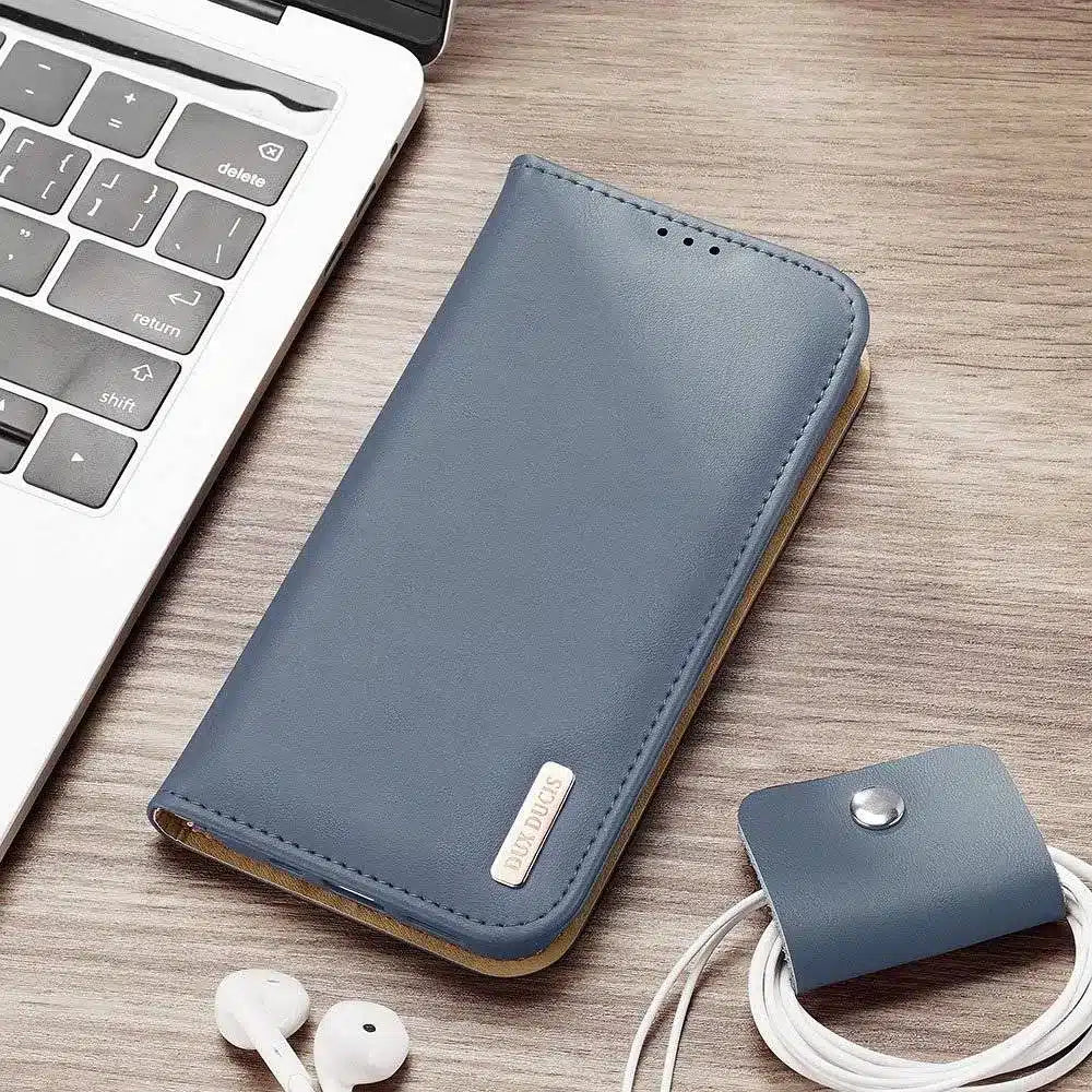 DUX DUCIS Hivo – usnjena denarnica za Apple iPhone 13 Pro, modra