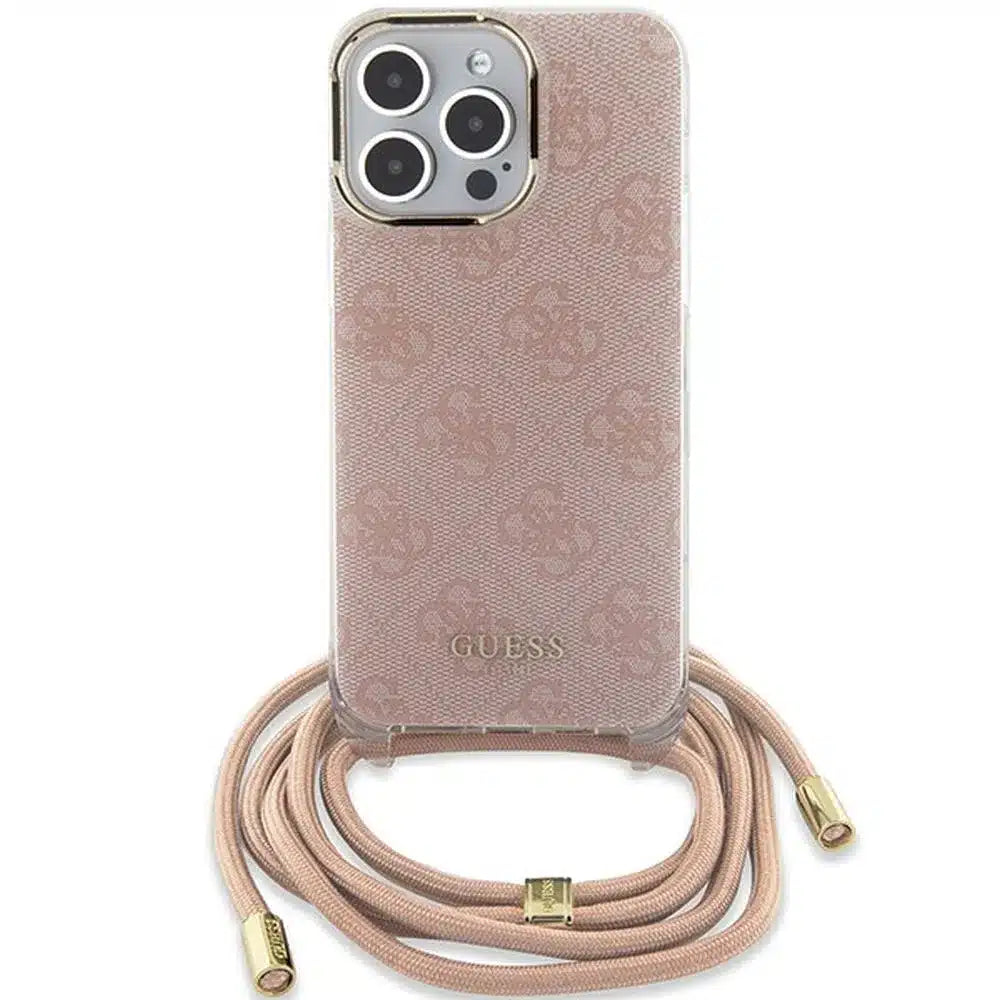 Originalna trda torbica GUESS GUHCP15XHC4SEP za iPhone 15 Pro Max (naramnica 4G tisk / roza)