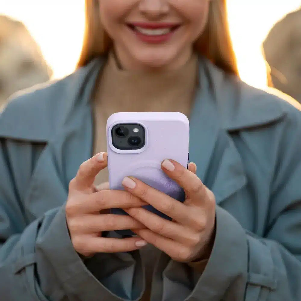 Roar usnjena Mag Case torbica, združljiva z MagSafe – za iPhone 12 Pro vijolična