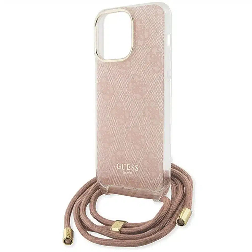 Originalna GUESS Hardcase GUHCP15SHC4SEP torbica za iPhone 15/14/13 (Crossbody Cord 4G Print / roza)