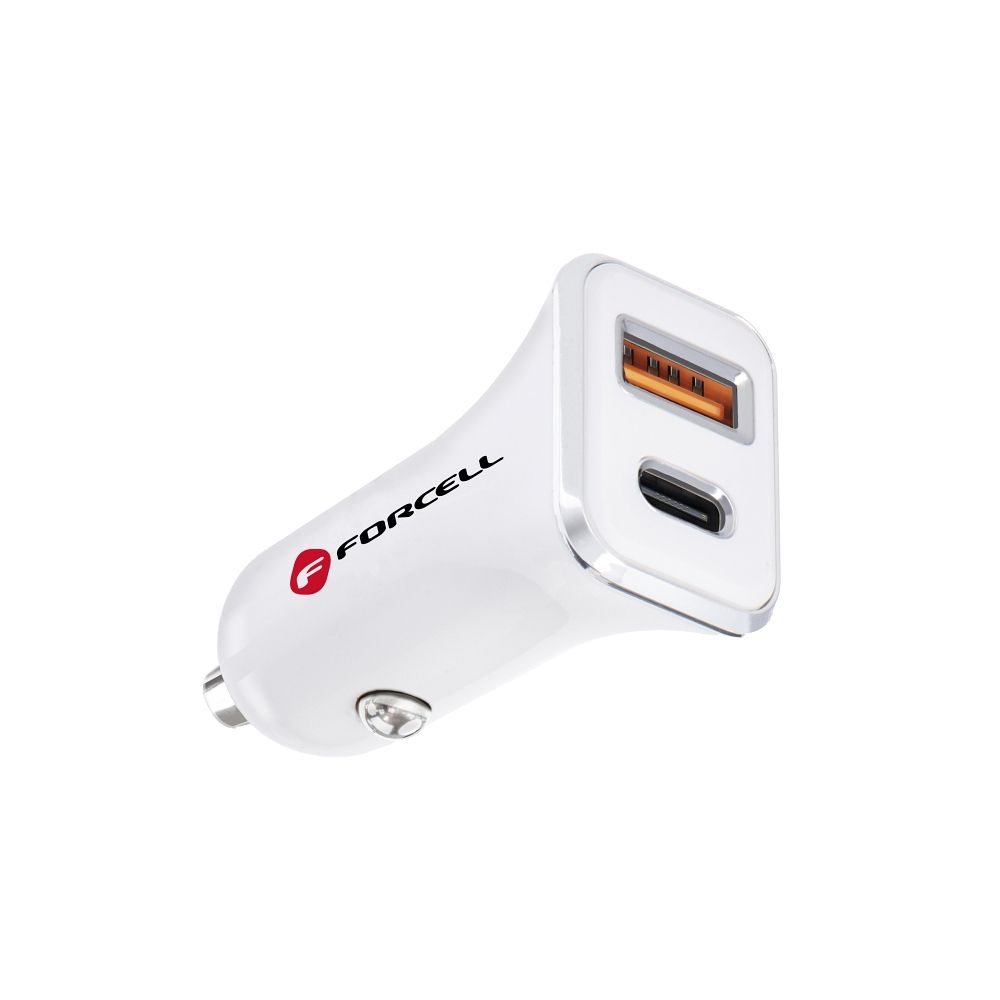 FORCELL avtopolnilec USB 3.0 + USB C hitro polnjenje + Power Delivery PD20W 4A CC-QCPD01 bel