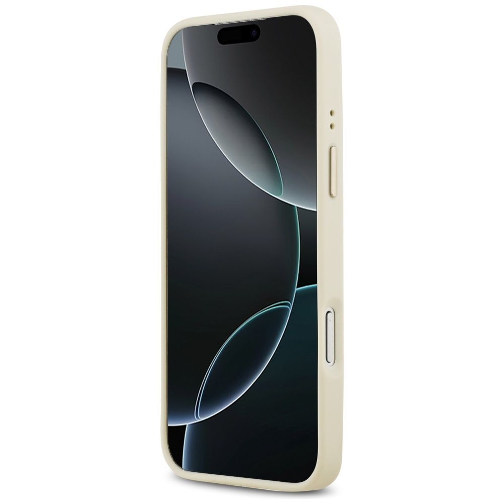 GUESS maskica za iPhone 17 Pro Max kompatibilna s MagSafe (PU s logom od zrnaste strass tkanine) bež