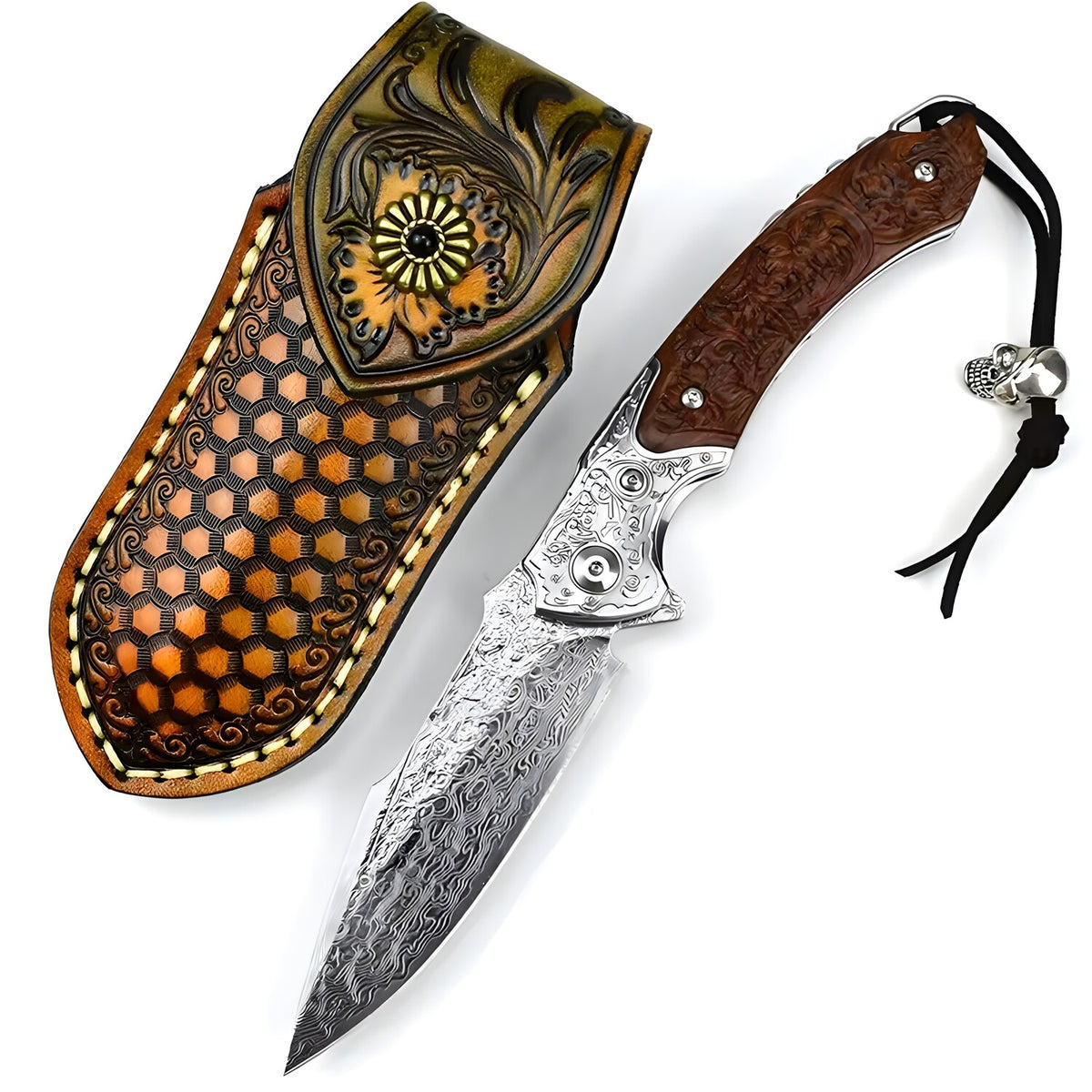 Damaščanski outdoor sklopivi nož ED-31677 - Smeđi KP31677