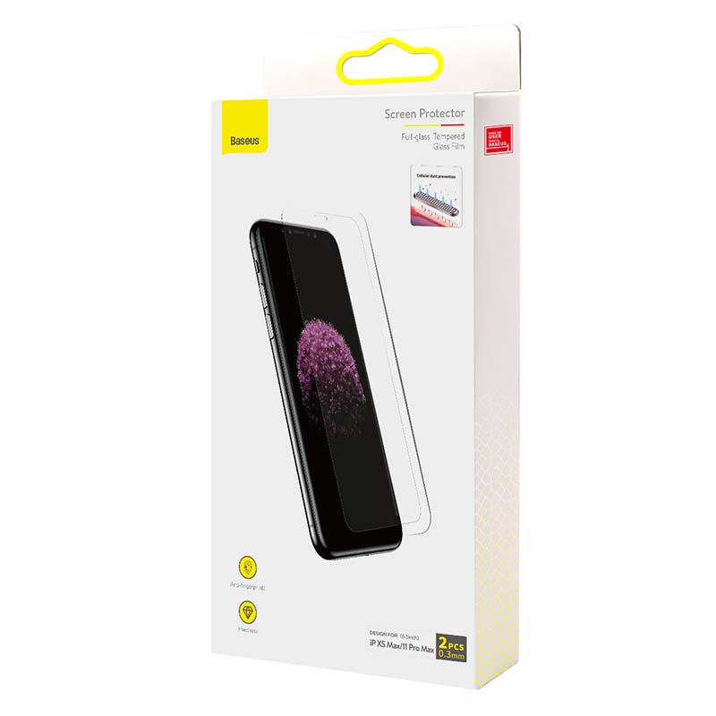 Baseus 0,3 mm polni stekleni film iz kaljenega stekla (pakiranje 2 kosov) za iPhone XS Max/11 Pro Max 6,5 inča