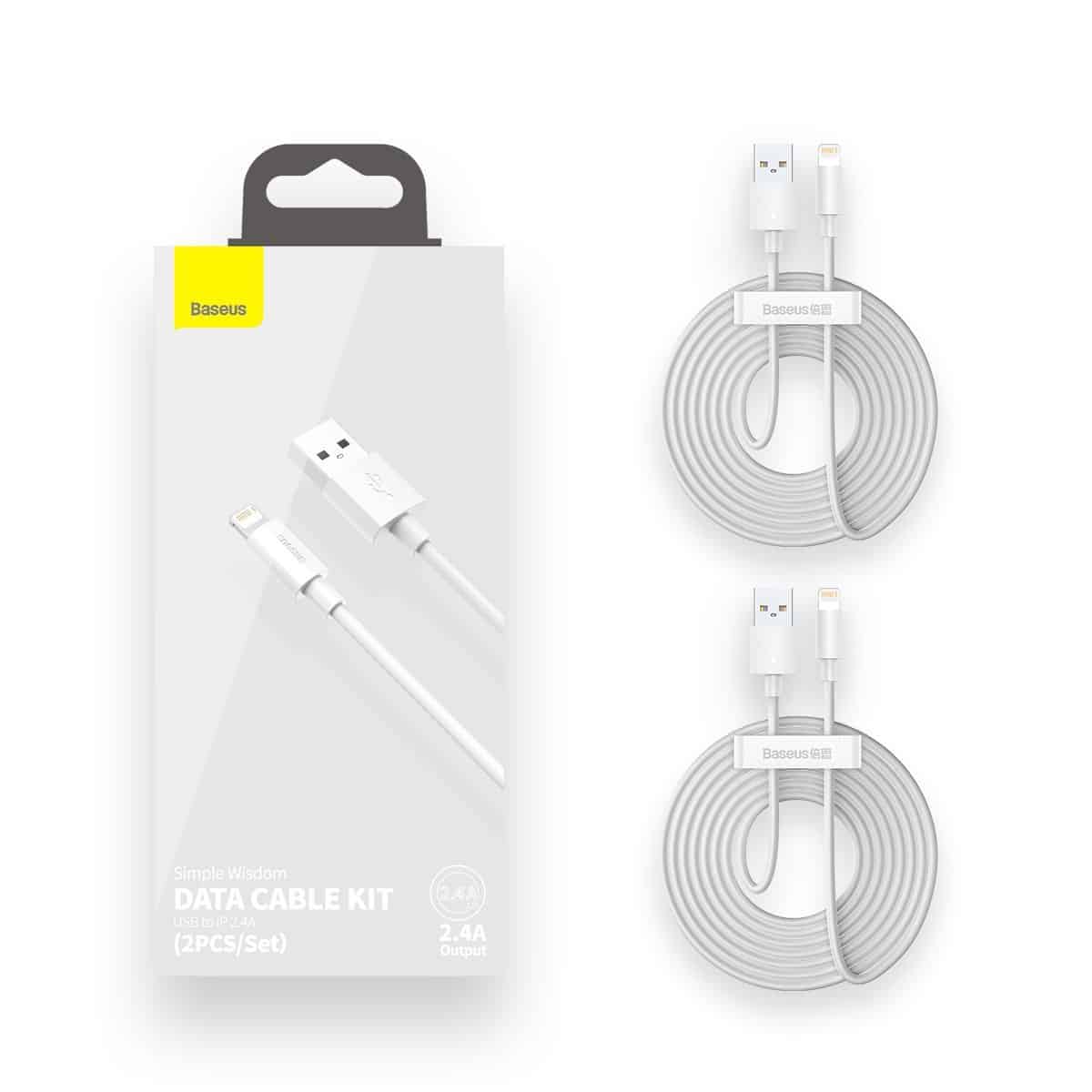 Baseus Simple Wisdom Data Cable Kit USB v Lightning 2.4A (2 kosa/set) 1,5 m, bel