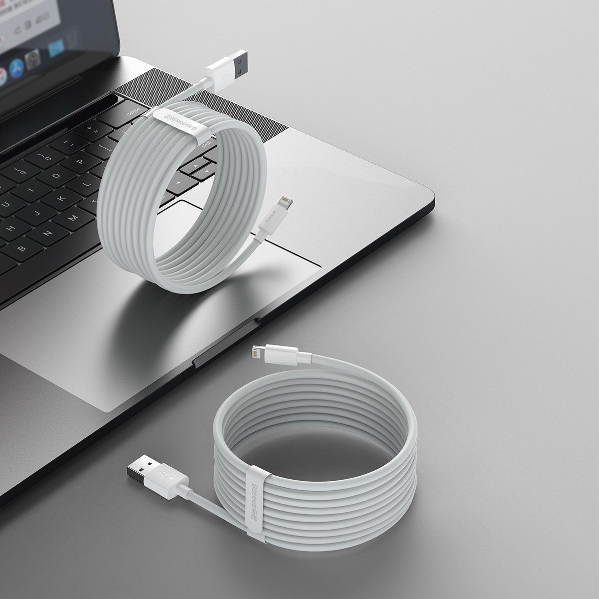 Baseus Simple Wisdom Data Cable Kit USB v Lightning 2.4A (2 kosa/set) 1,5 m, bel
