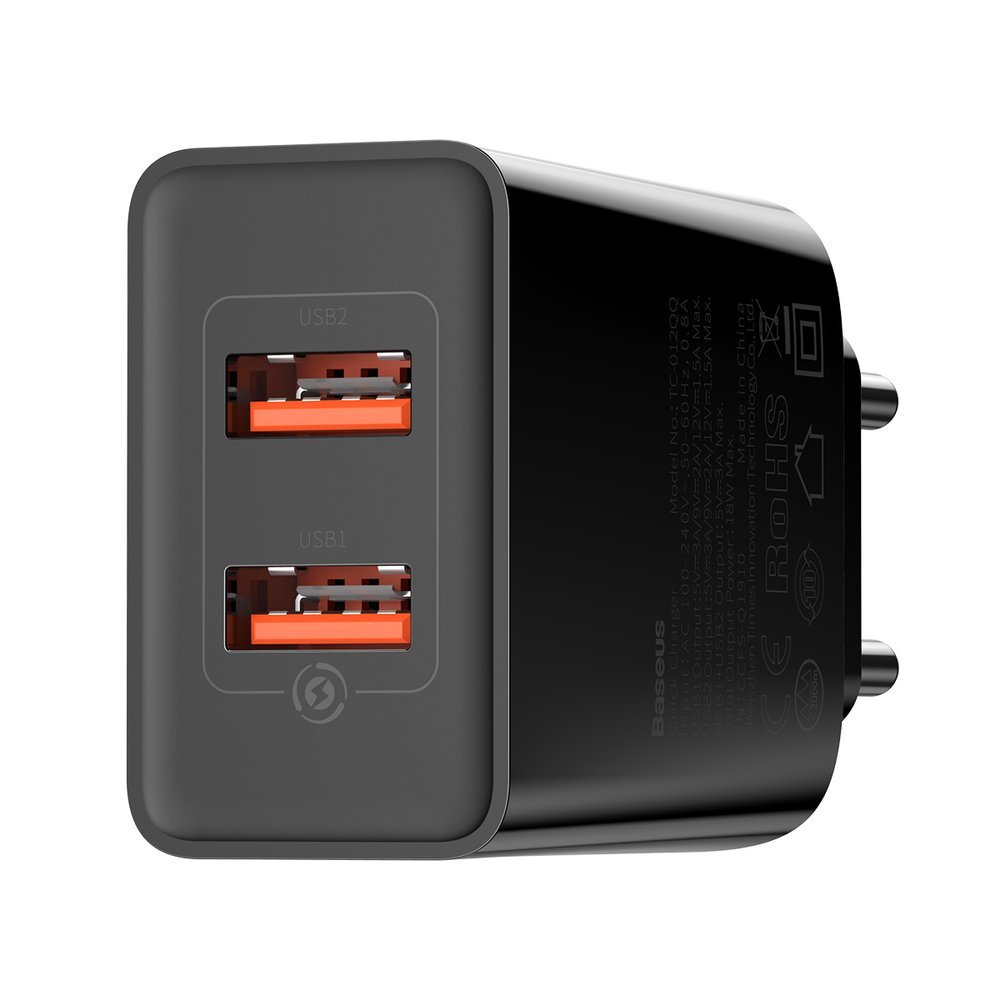 Baseus stenski USB polnilec 2 x USB 18 W 3 A Quick Charge 3.0