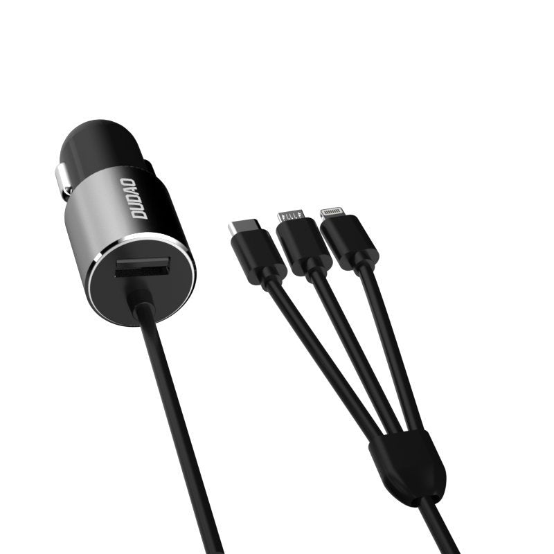 Dudao auto punjač 3,4 A sa ugrađenim 3u1 USB kabelom