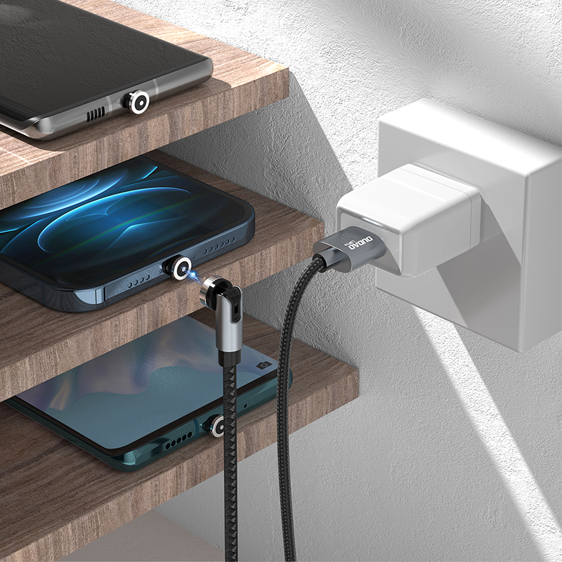 Dudao magnetni USB kabel + komplet vtičev Lightning / USB Type C / Micro USB 3 A 1 m siv