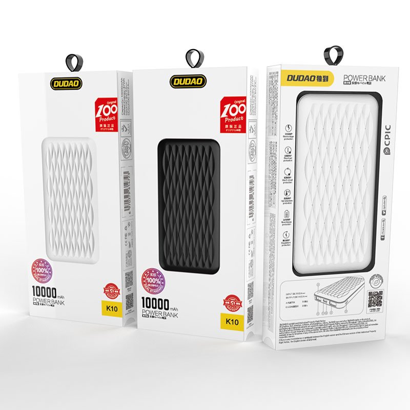Dudao power bank 10000 mAh 2x USB / USB tip C / mikro USB 2 A