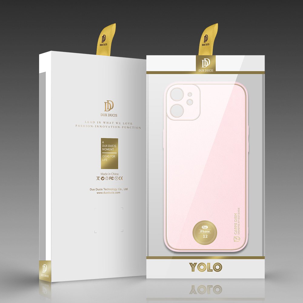Dux Ducis Yolo eleganten ovitek iz mehkega TPU in PU usnja za iPhone 12 roza barve