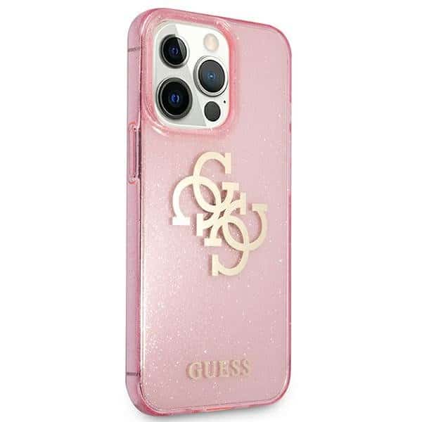 Guess maska za iPhone 13 Pro roza trda torbica Glitter 4G Big Logo