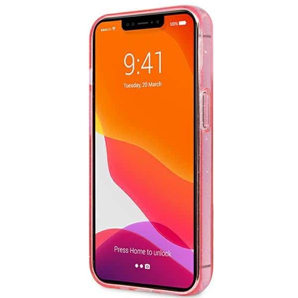 Guess maska za iPhone 13 Pro roza trda torbica Glitter 4G Big Logo