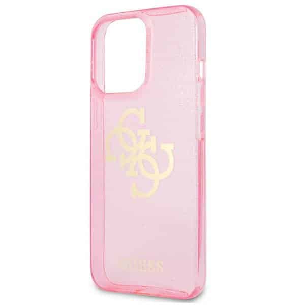 Guess maska za iPhone 13 Pro roza trda torbica Glitter 4G Big Logo