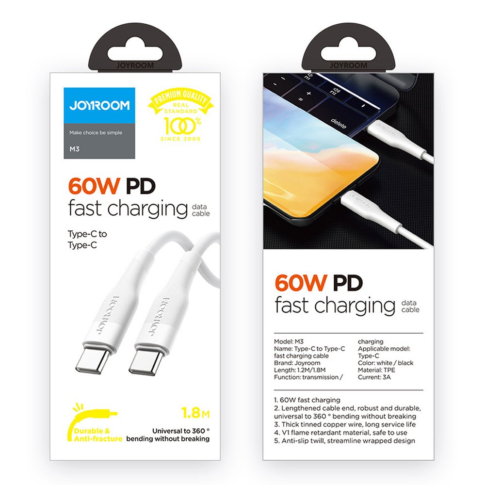 Joyroom USB Type-C – USB Type-C kabel Quick Charge Power Delivery 3 A 60 W 120 cm
