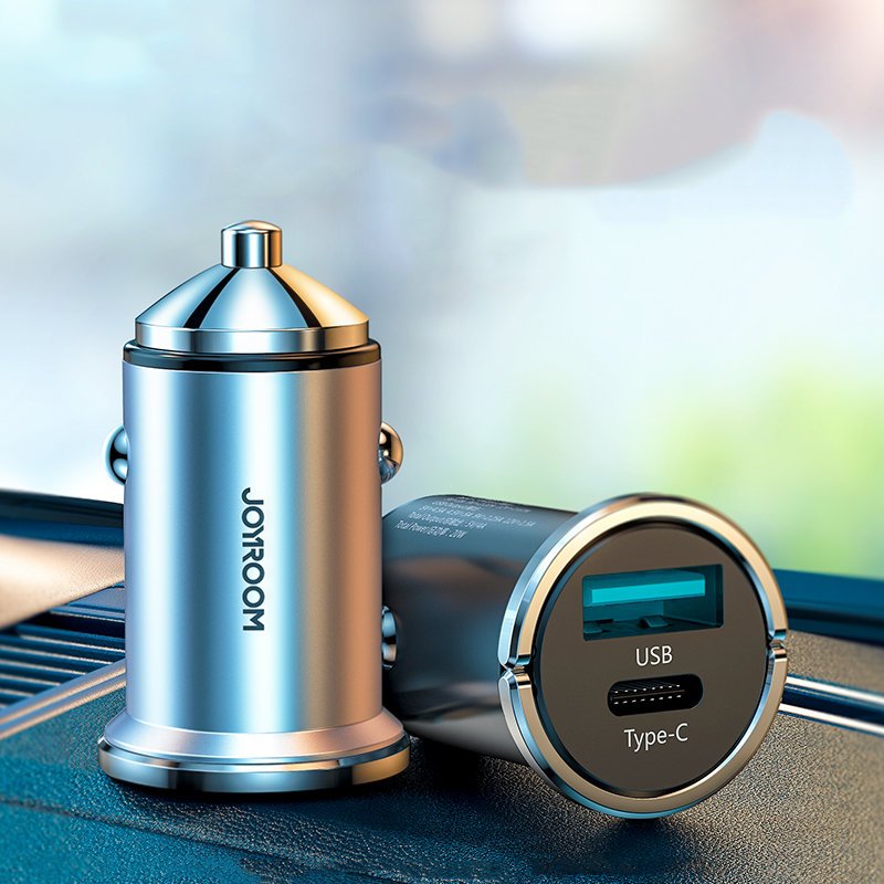 Joyroom mini dvojna vrata USB Type C / USB 20 W 5 A avtopolnilec Power Delivery Quick Charge 3.0 AFC SCP