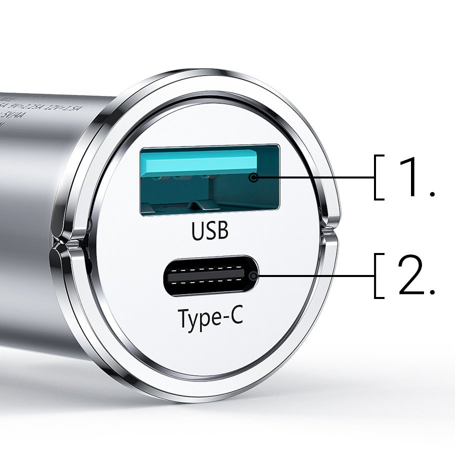 Joyroom mini dvojna vrata USB Type C / USB 20 W 5 A avtopolnilec Power Delivery Quick Charge 3.0 AFC SCP