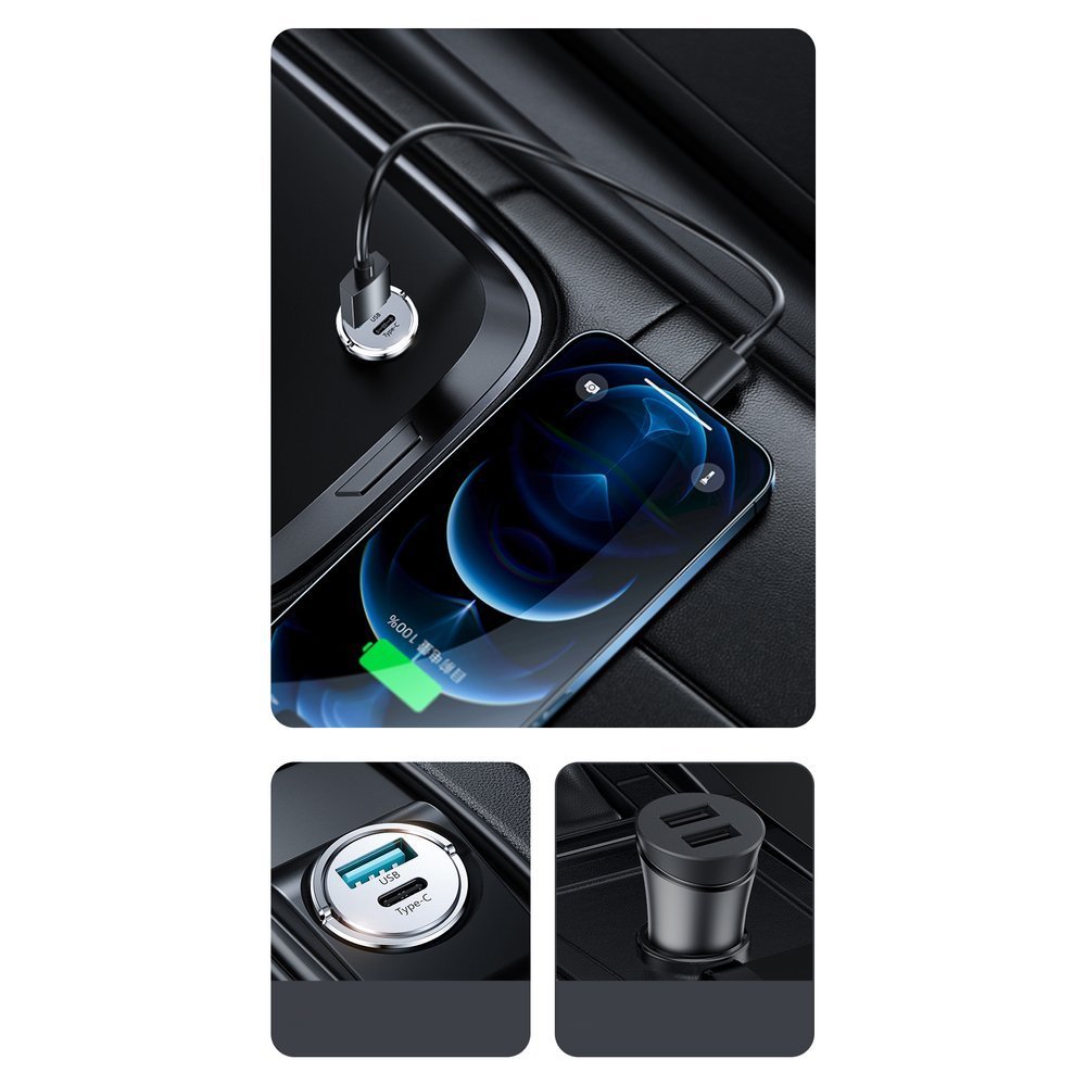 Joyroom mini dvojni avtopolnilec USB Type C / USB 20 W 5 A Power Delivery Quick Charge 3.0 AFC SCP