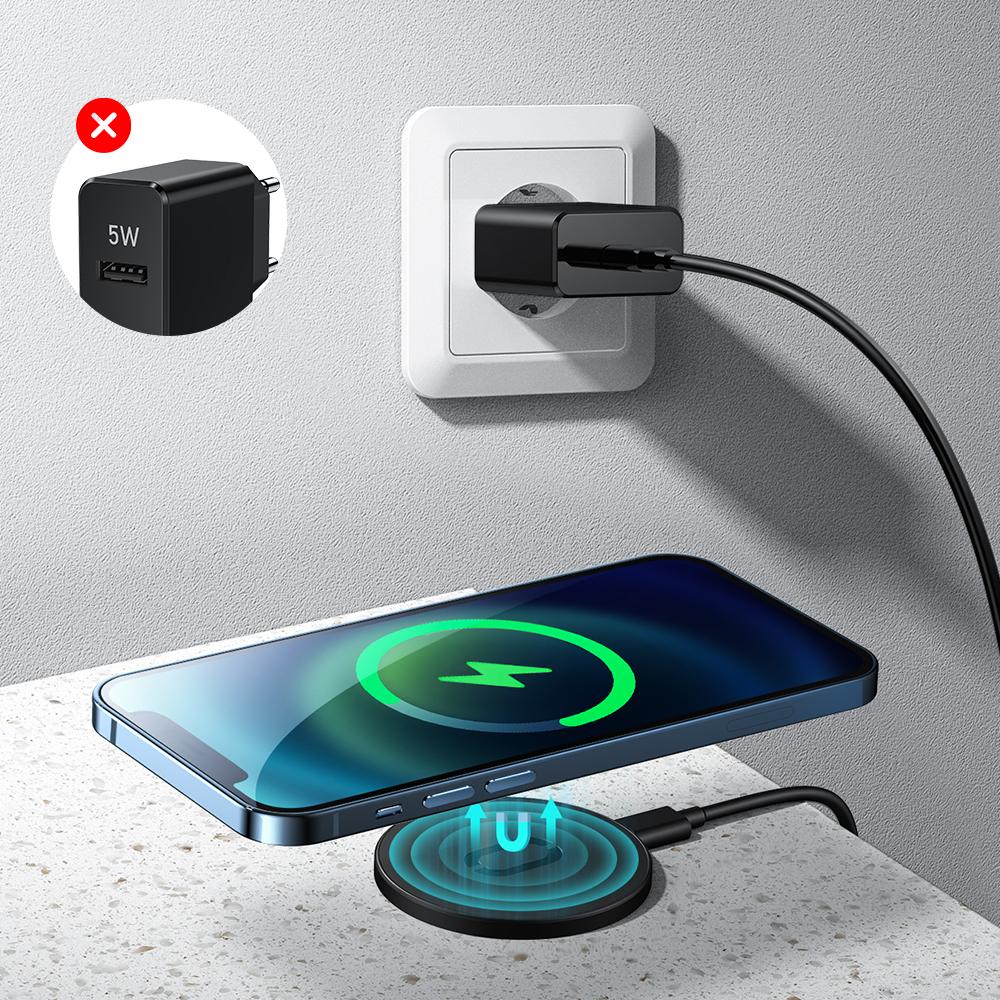 Joyroom brezžični polnilec Qi 15 W za iPhone (združljiv z MagSafe) + USB kabel tipa C