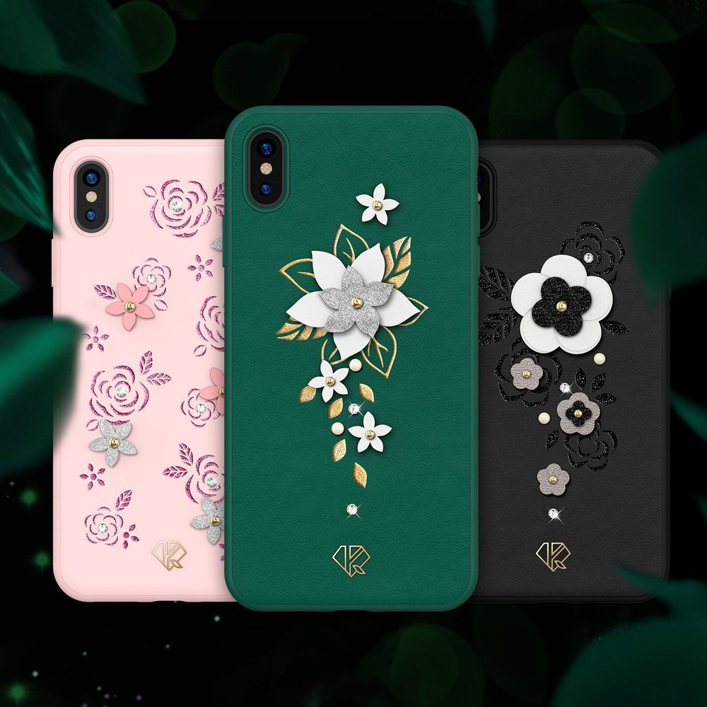 Kingxbar Petal ovitek za iPhone XS Max, okrašen z originalnimi kristali Swarovski - roza