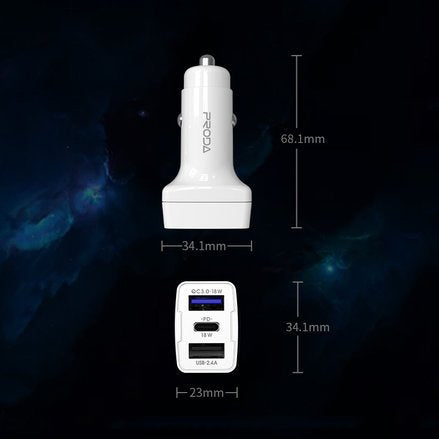 Avtopolnilec Power Delivery Quick Charge 3.0 18 W 2 x USB / USB Type-C