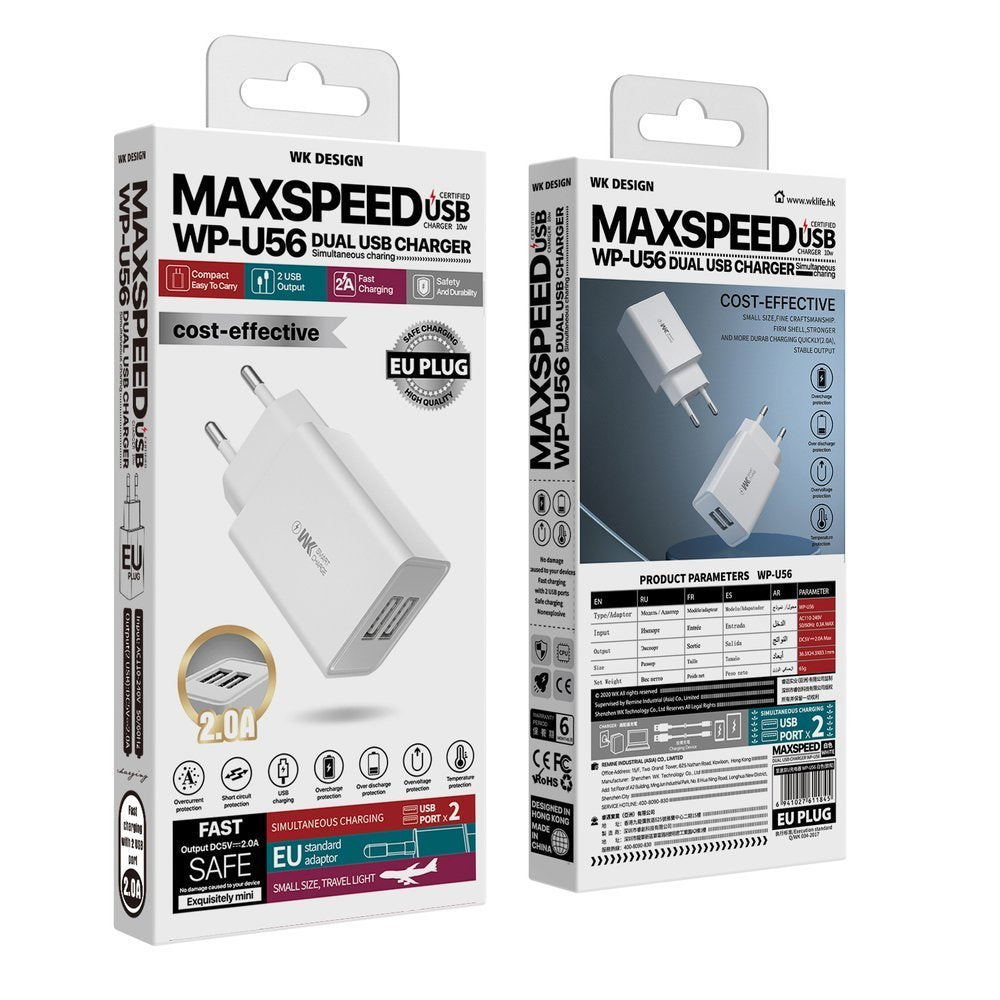 WK Design stenski USB polnilec 2x USB 2 A WP-U56