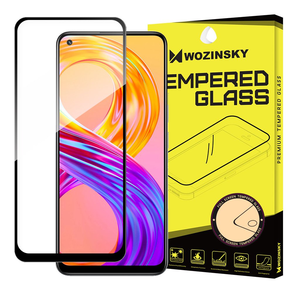 Kaljeno staklo s punim ljepilom zaštitnik zaslona s okvirom za Realme 8 Pro / Realme 8 crno