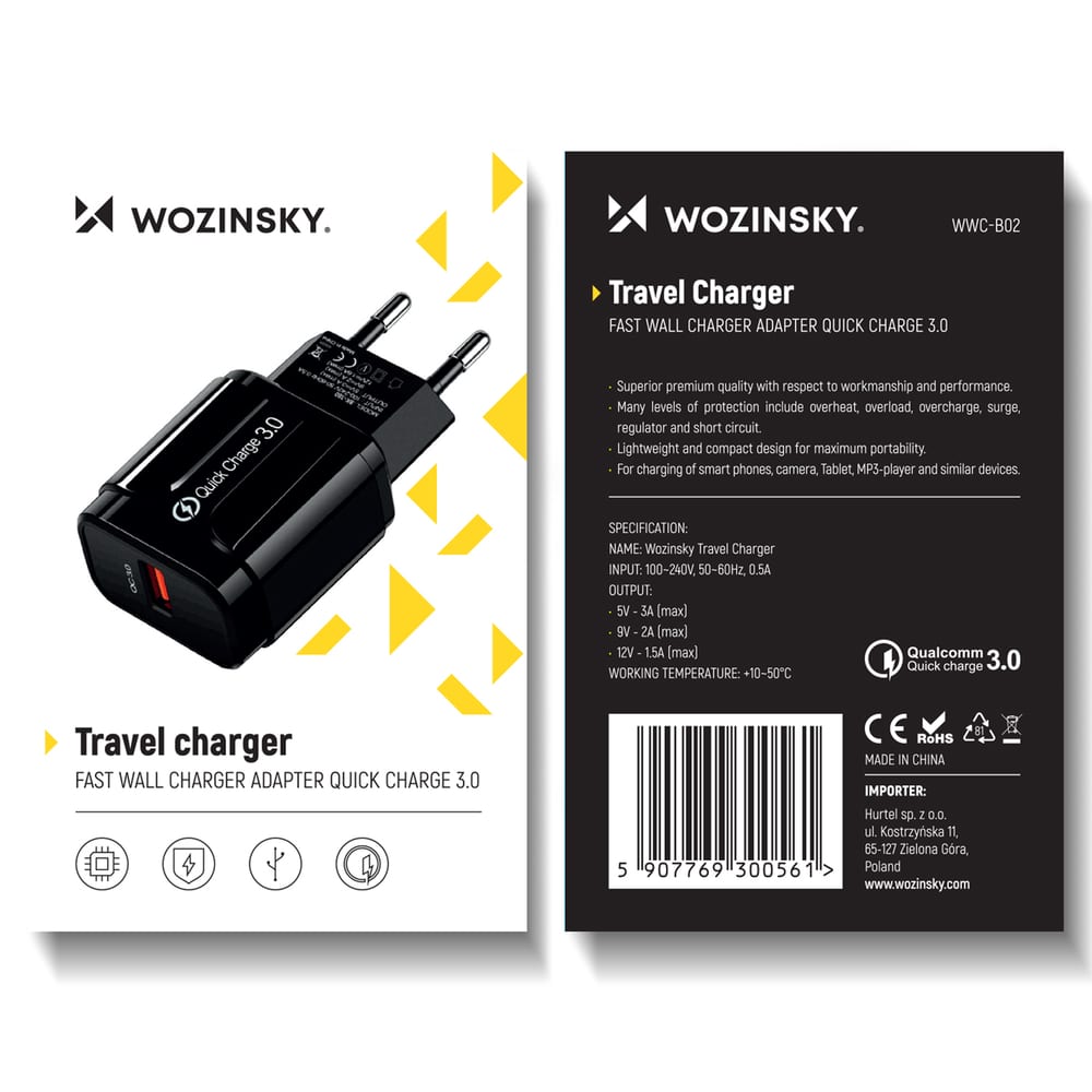 Wozinsky USB Quick Charge 3A omrežni polnilec