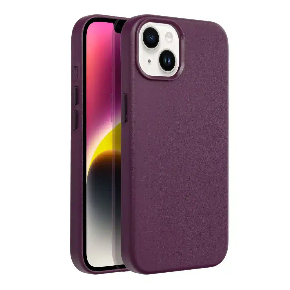 Usnjena maska Mag Cover, združljiva z MagSafe, za iPhone 14, temno vijolična